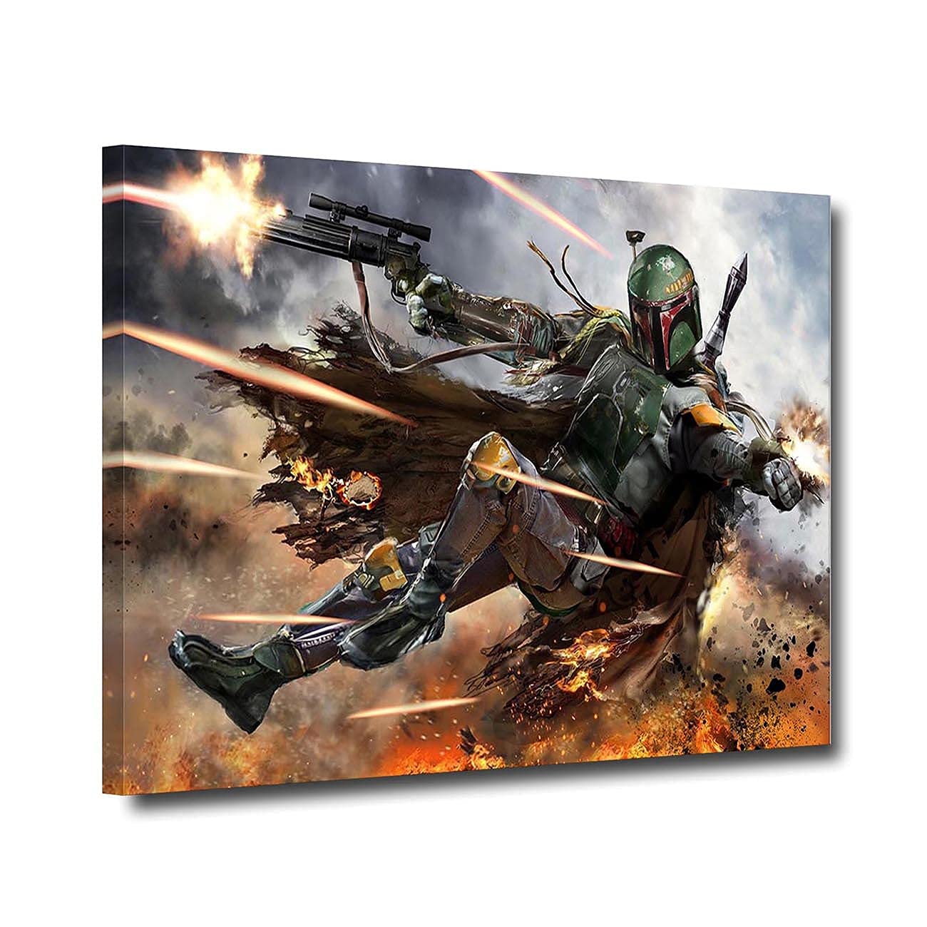 Star Wars Posters - Bounty Hunter Boba Fett Gallery Grade Wall Decor Poster Framed HD Print on Canvas Star Fans Painting Gift Room Decoration for Living Room Bedroom (SW-9, 12 X 18 Inches)