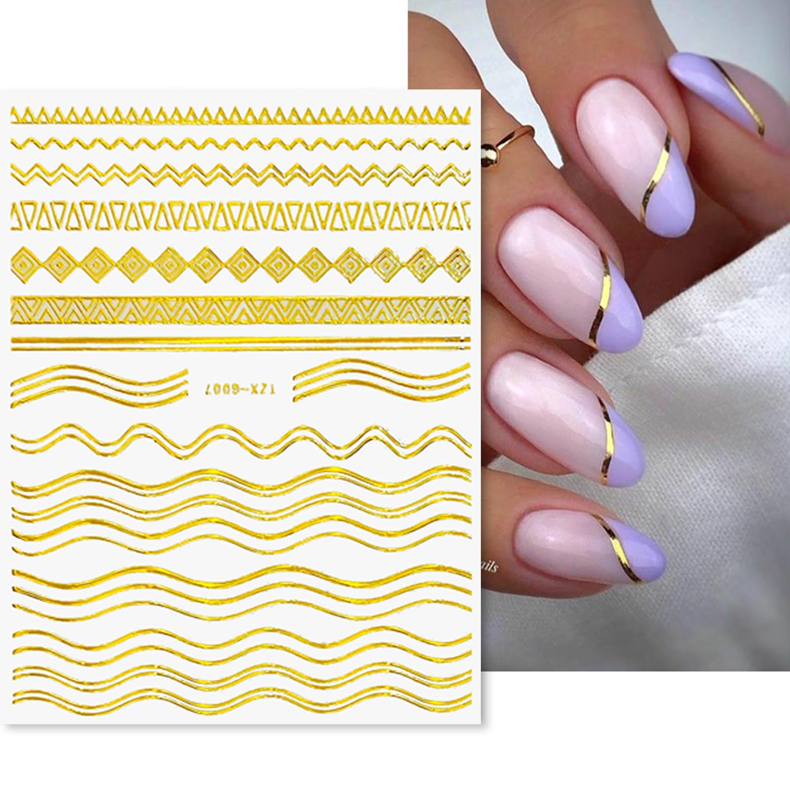 12 Sheets Gold Nail Stickers Decals Gold Line Nail Decals for Nail Art Nail Art Stickers 3D Self Adhesive Metal Stripe Wave Nail Sticker Nail Designs Nail Art Supplies for Women Manicure Decorations - Image 4