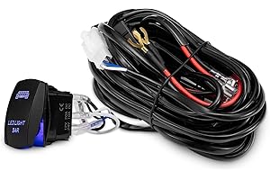 LITEWAY One-to-Two Universal LED Light Wiring Harness Kits with 24V/40A Relay ON-Off Blue Laser Rocker Switch Weatherproof(2 
