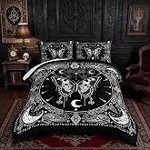 HOSIMA Grey Butterfly Queen Comforter Set with 2 Pillowcases. | Mandala Bedding Boho Floral Comforter Set,Gothic Bedding for Girls&Women Bedroom Set
