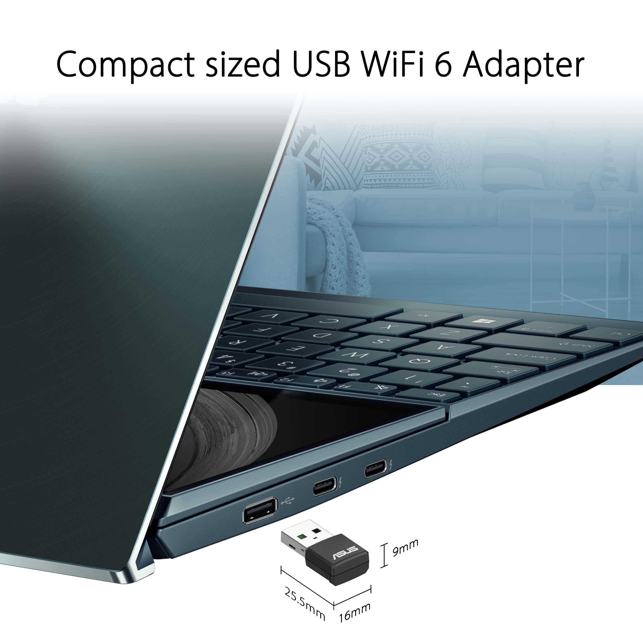 ASUS AX1800 Dual Band WiFi 6 USB Adapter, WiFi 6, 802.11ax, WPA3 Network Security, 5GHz frequency band, Compact size (USB-AX55 Nano)