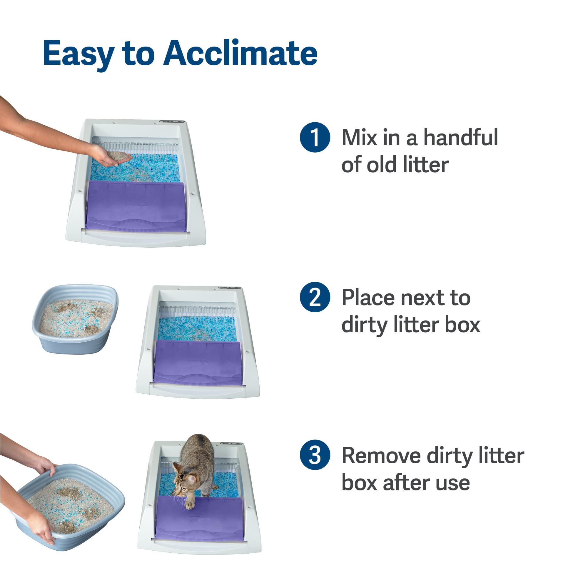PetSafe ScoopFree Original Purple Uncovered Self Cleaning Cat Litter Box System - No More Scooping - Includes Automatic Cat Litter Box, Disposable Litter Tray, 4.5 lb Premium Blue Crystal Cat Litter