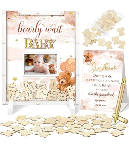 Baby Shower Guest Book With Photo Frame - Bear Theme Sign-in Book Set