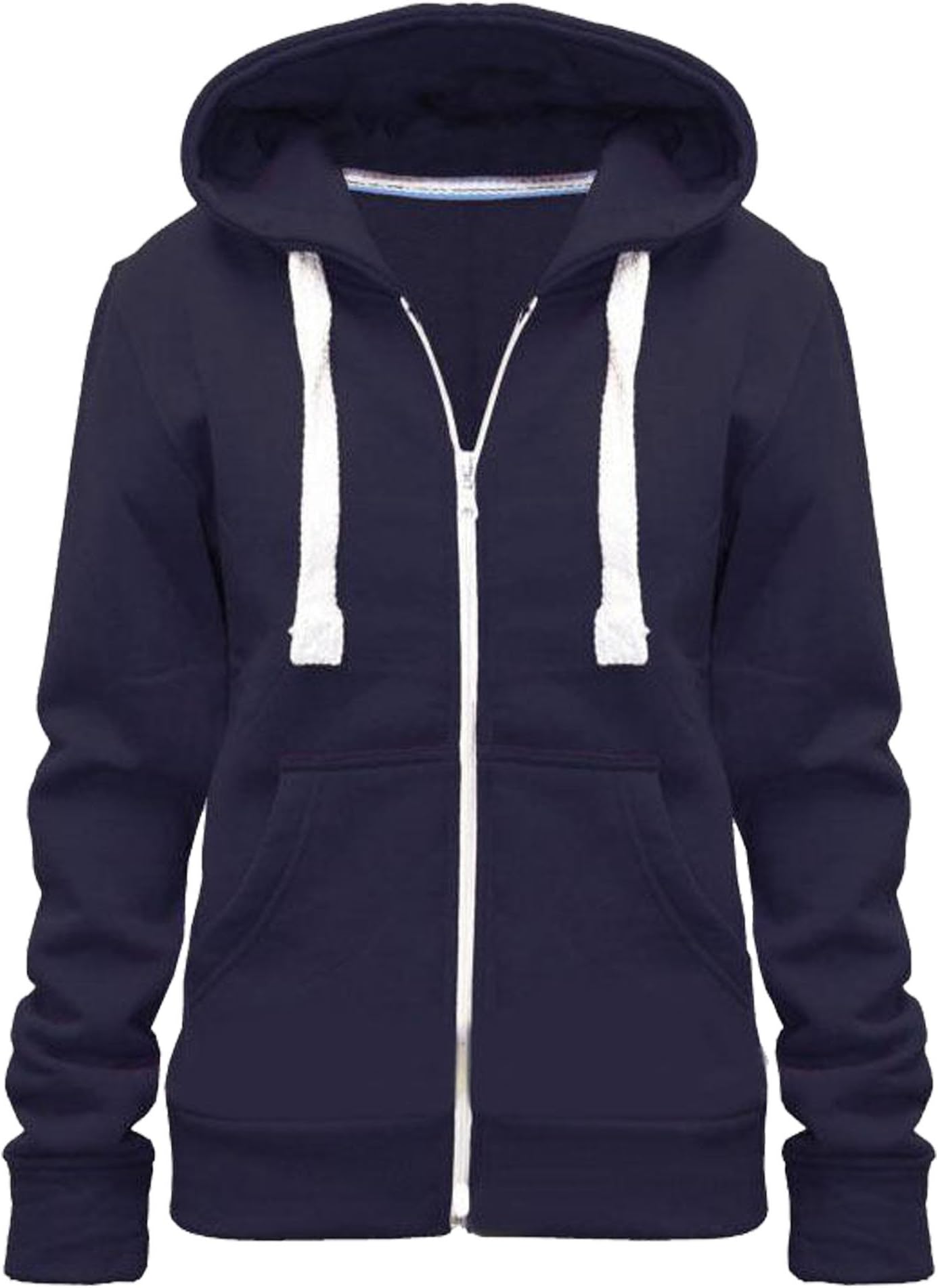 Ladies Girl WomensNEW PLUS SIZE Zip Up Sweatshirt Hooded Hoodie Coat Jacket Top UK SIZE 8-28 (UK SIZE 10/M, Navy)