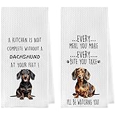 Geqtt Funny Dachshund Dish Towels Set - Dachshund Gifts Waffle Weave Kitchen Towels, Wiener Dog Decorative Hand Tea Towels for Bathroom Kitchen, Wiener Dog Gifts for Women (16×24 Inches Set of 2)
