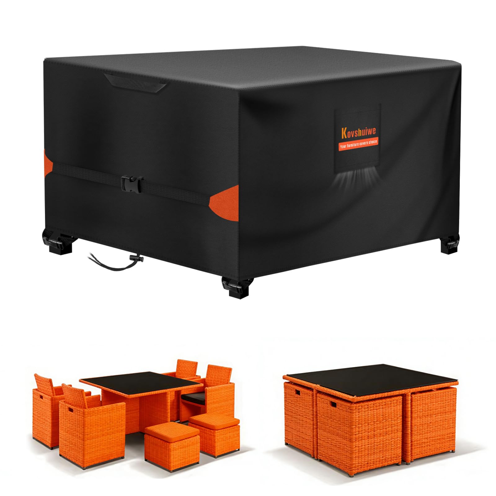 Kovshuiwe Garden Furniture Covers,200x200x90cm Patio Furniture Cover Waterproof, Table Covers 420D Heavy Duty Oxford Fabric Rattan Furniture Cover Windproof Anti-UV for Patio, Outdoor