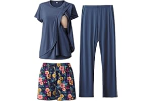 Rnxrbb 3 Piece Postpartum Nursing Pajamas Set Casual Soft Maternity Breastfeeding Pjs Sleepwear Loungewear Clothes Layer