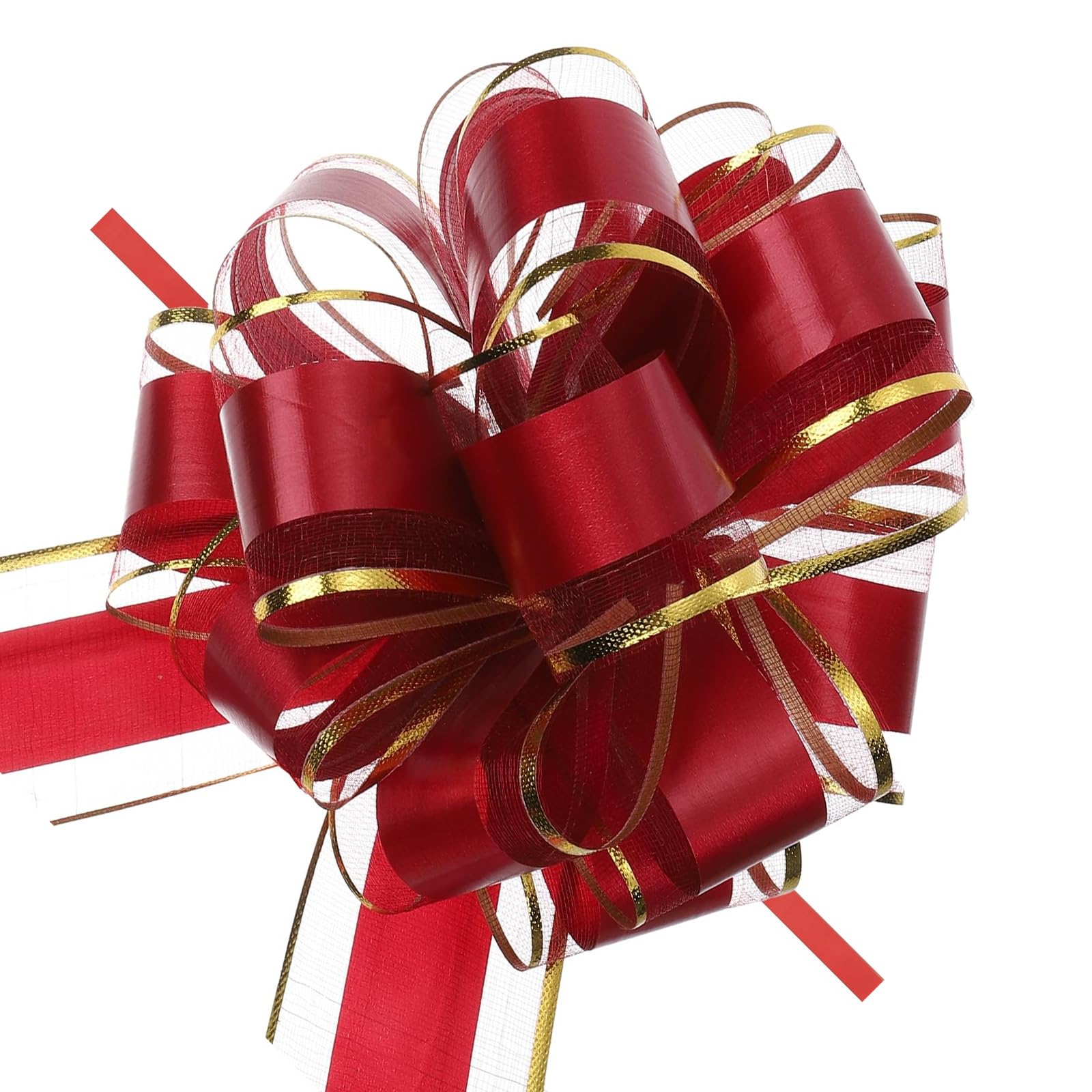 MACHSWON 10pcs 6 Inch Burgundy Red Pull Bows with Gold Edge Ribbon Large Gift Bows for Valentine's Day Xmas Holiday Decoration Baskets Gift Wrapping