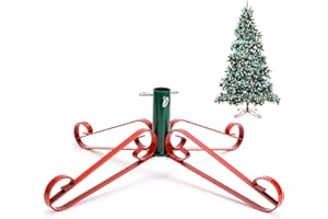 Foilswirl Christmas Tree Stand for Artificial Fake Tree Holder 4 to 8 FT Iron Metal Adjuatable Xmas Tree Base with Thumb Screw Indoor Outdoor Holiday Party Decor Fits Up to 1.4" Tree Trunk(Mix)