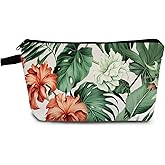 YULUENZE Palm Leaves Gift Tropical Palm Makeup Bag Cute Small Organizer Bag with Zipper Floral Palm Leaf Cosmetic Bag Birthday Gifts for Women Sisters Friends