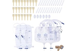 BEHERK External Condom Catheter for Men Kit, 24 Soft Latex, 6 Catheter Stabilization Devices, 2 x 1000mL Urinary Leg Bags, 2 x 2000mL Overnight Catheter Bag, 2 Roll Tapes Set for Incontinence Men Use (30mm)