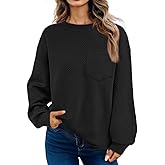 Dokotoo Black Oversized Sweatshirt Tops for Women Blouse 2025 Fall Clothes Fashion Crew Neck Casual Long Sleeve T Shirts Plus Size Tops Business Solid Stretch Texture Pullover Pocket