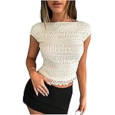 Floerns Women's Summer T Shirts Textured Dolman Sleeve Backless Cute Y2k Tee Tops