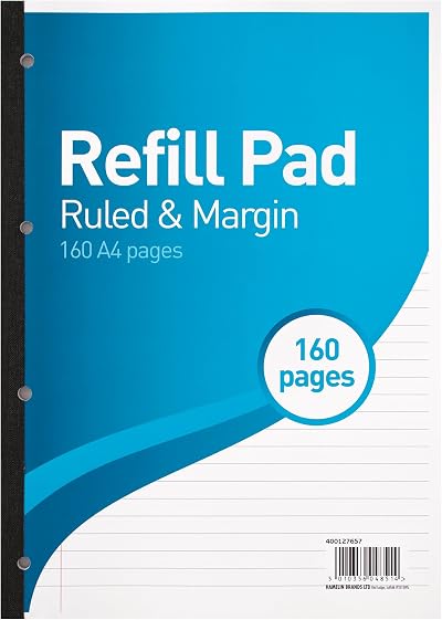 Summit A4 Lined Paper Refill Pad 160 Pages 8 mm Ruled with Margin