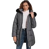 ALSOGO Women's Winter Coats Warm Mid-Length Down Jackets Outwear With Removable Fur Trim Hood