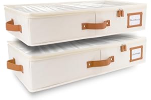 HOMELUX THEORY 2pc Under Bed Storage Containers, Bedroom Under the Bed Drawer Storage Organizer with Bins and Lids, Large Underbed Clothes Storage Box Ideal for Blanket, Fabric, & Shoes (Ivory)