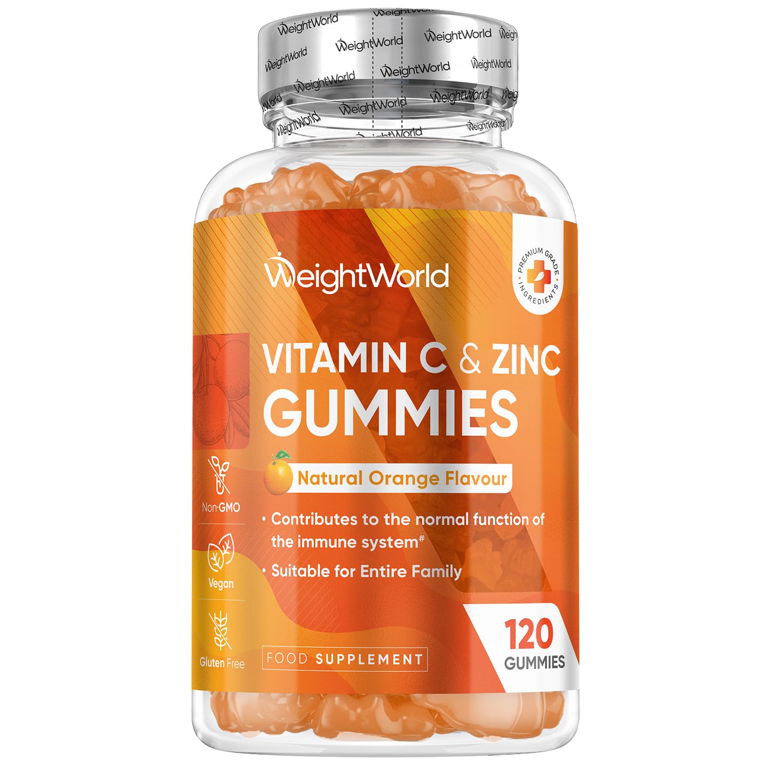 Vitamin C and Zinc Gummies - 120 Tasty Gummies - for Kids & Adults - Natural Orange Flavour - 2 per Day - Gluten-Free, Vegan-Friendly & Non-GMO - Bioavailable Forms (L-Ascorbic Acid & Zinc Citrate)