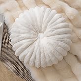 vctops Round Throw Pillow Soft Faux Fur Decorative Pillow Small Pumpkin Throw Pillow Cushion for Living Room Sofa Bed (White,13.7" Diameter)