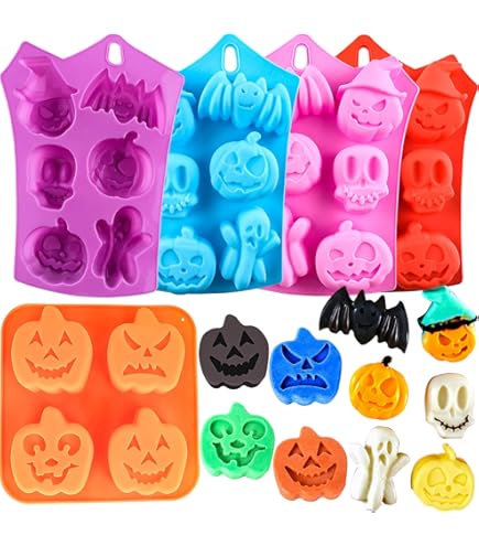 Molde De Silicona Para Halloween - 4 Formas (calavera, Araña, Diente, Lápida) | Para Chocolate, Gelatina Y Dulces