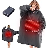 CYMULA Heated Blanket Hoodie, Oversized Wearable Heated Blanket Hoodie Portable Cordless Heating Hooded, 3 Heat Settings Electric Wearable Blankets for Women Men with Power Bank, Grey