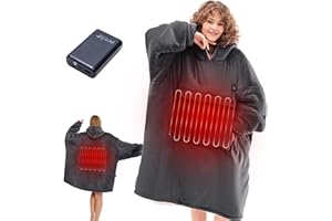 CYMULA Heated Hoodie Blanket, Wearable Heated Blanket Hoodie Oversized Portable Cordless Heating Wearable Blankets, 3 Heat Settings Electric Hooded Gifts for Women Men with Power Bank, Grey