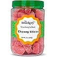 The Snackery, Red Cherry Slices Candy in Round Plastic Jar, 1.5 Lbs Cherry Slice Candy Wedges, Reusable Jar with Green Lid