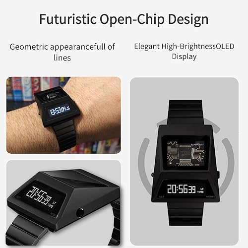 BENLYDESIGN Computron Watch for Men, Solar OLED Display Digital