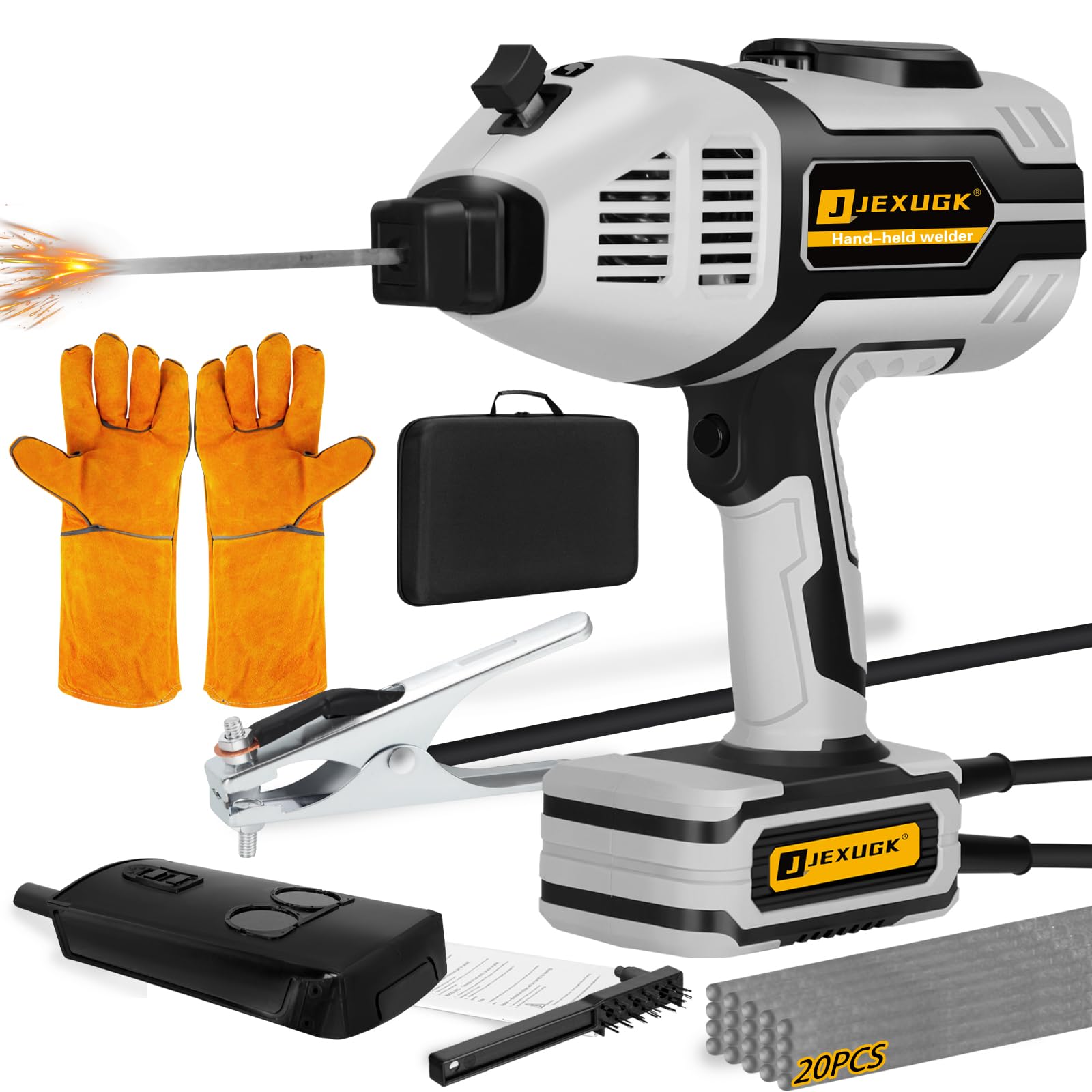 Photo 1 of JEXUGK 180A Handheld Portable Welder Machine, 110V Small ARC Welders Soldadora with 20PCS Rods & IGBT Inverter 5 Variable Current Adjustment, Small Maquina De Soldar Portatil Gun for 3/32" Wire Rods