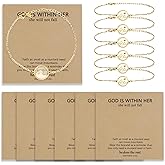 Jeqqinuz 6PCS Gold Move Mountains-Mustard Seed Bracelets for Women, Faith Bracelet Catholic Christian Easter Christmas Birthday Gifts