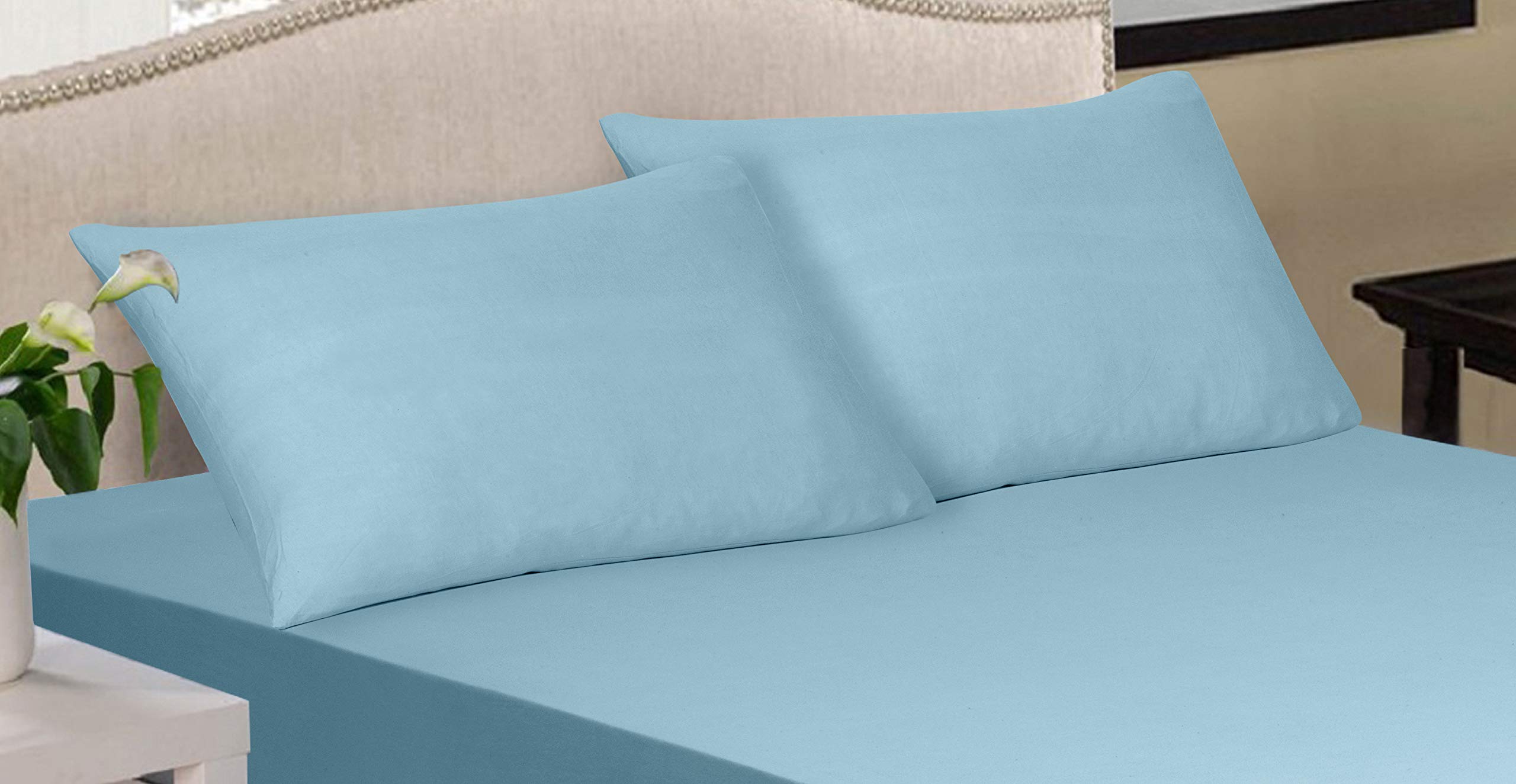 Extra Deep 30 cm Super Soft Luxury Premium Quality 100% Cotton Jersey Fitted Sheet (Sky, Pair of Pillow Case) — image 1