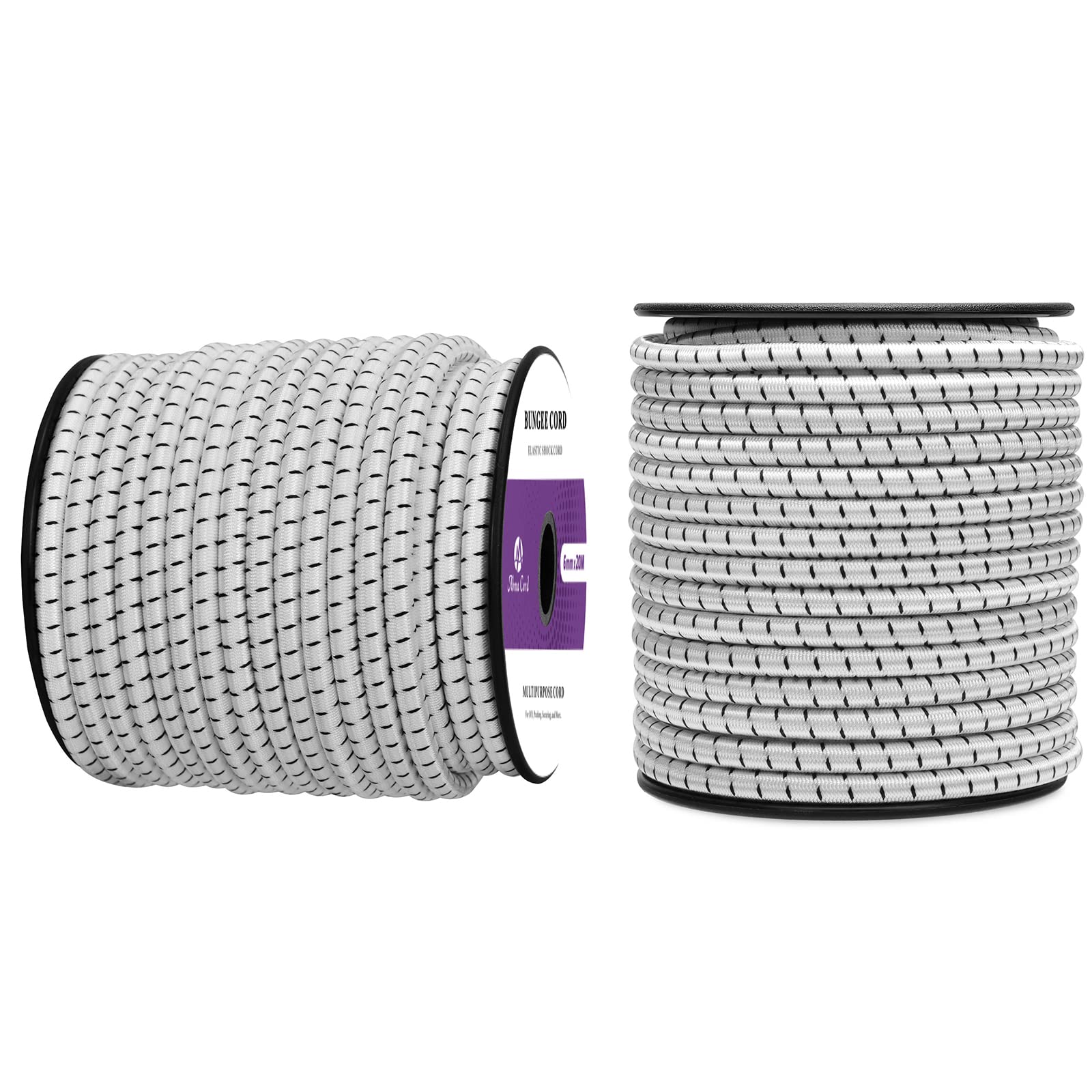 Abma Cord Bungee Cord 6mm 20M Elastic Shock Cord 100% Stretch Elastic Bungee Rope for Tarpaulin, Trailer, Backpack, Tent Pole, Kayak - White&Black — image 1