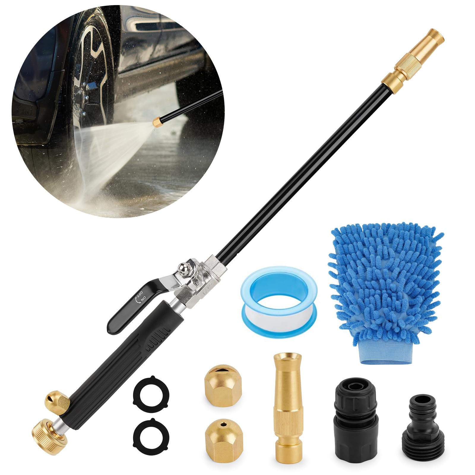 2026 Upgraded High Pressure Jet Nozzle for Garden Hose Hydro Jet Pressure Washer Wand Extension Pressure Washer Gun with 3 Hose Nozzles and Hose Quick Connectors