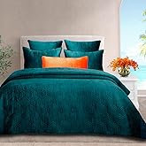 Querencia Luxury Velvet Quilt - Teal Green Velvet Comforter Set Queen Size, Cozy Warm Winter Dark Teal Bedspread Coverlet, Jewel Tone Bedding for Men Women, Geometric Quilted 3 Piece (Full/Queen)