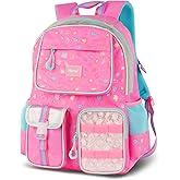 Hairao Girls School Backpack, Pink Leopard Print Bookbag with Adjustable Straps,Lightweight Waterproof Elementary Middle Student Backpack for Daily Use and Travel