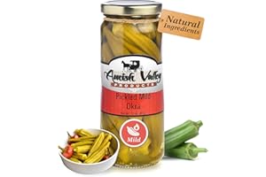 Amish Valley Products Pickled Crisp Okra Glass Jar Gourmet Chacuterie Board Garnish Vegetable (Mild, One Jar)
