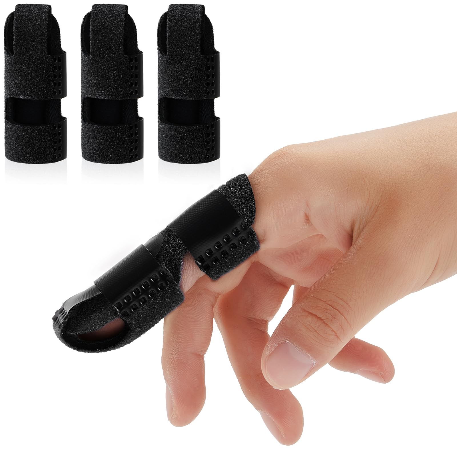 Echify Upgraded Finger Splints - 3Pcs Full Coverage Finger Protector Mallet Finger Support Brace Trigger Finger Splint Finger Straightener for Arthritis & Broken Knuckle Immobilization Black