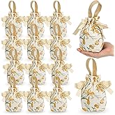 ELFULLY 15 Pcs Mini Canvas Drawstring Gift Bags, 6"x4"x2.7" Small Floral Party Favor Pouch with Handle, Cute Wedding Candy Bag Sachet for Birthday Bridal Shower, Valentine's Day, Mother's Day