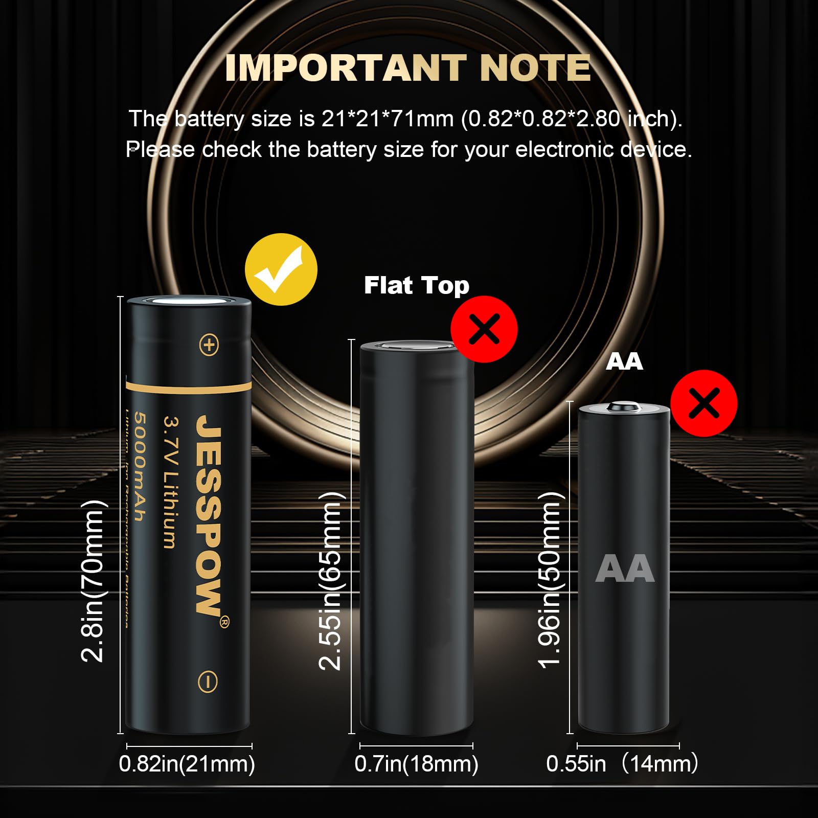 JESSPOW 4 Pack 21700 3.7 V Rechargeable Batteries, 21700 Battery 5000mAh Flat Top Batteries for Flashlight, Headlamps, etc