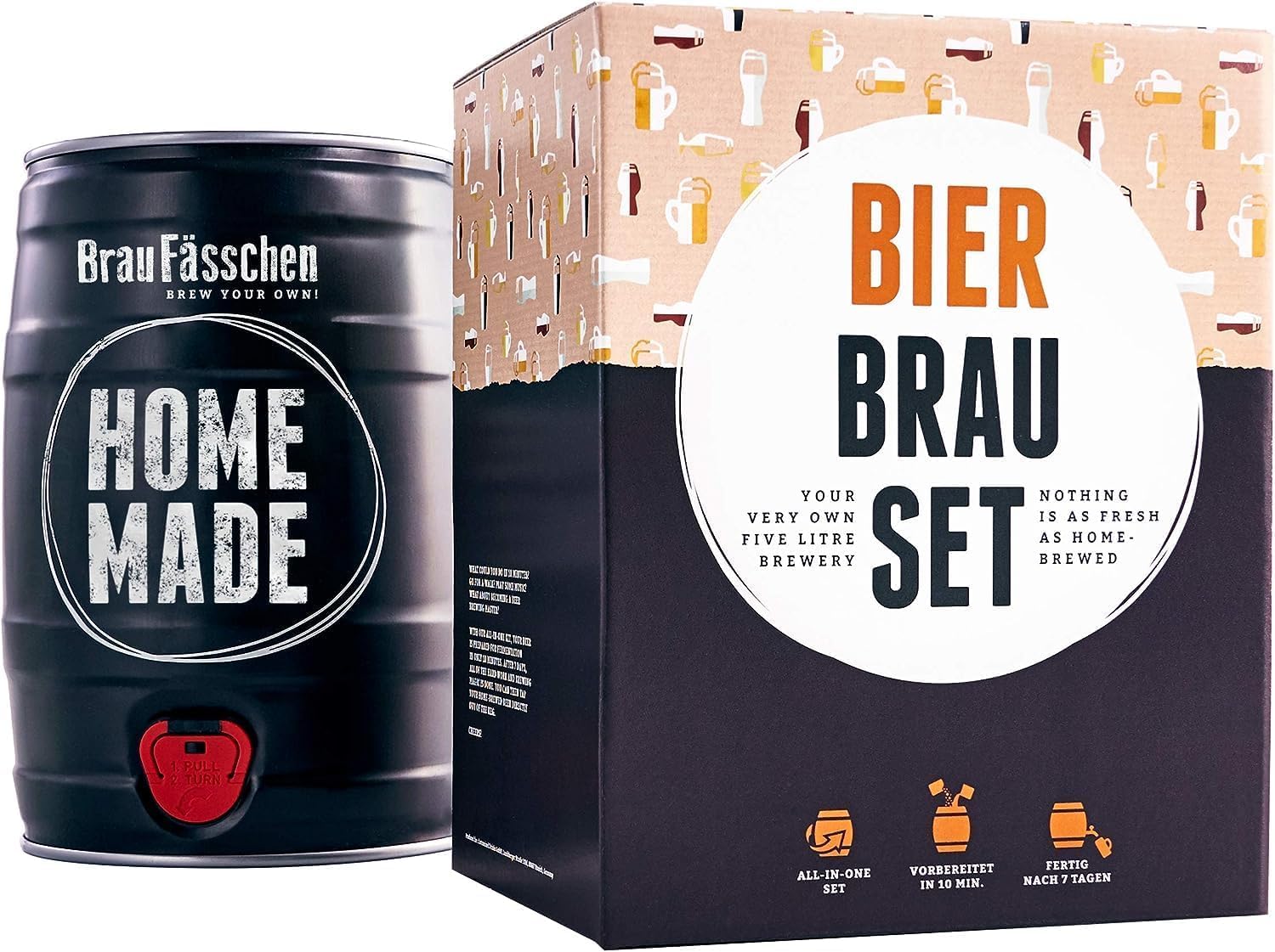 braufaesschen |Bierbrauset zum selber brauen | Pils im 5 Liter Fass | In 7 Tagen fertig | Geschenk für Männer, Freund oder Vater | Biergeschenk 8