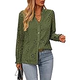 NALANISA Women's Long Sleeve Shirts Button Down Dressy Casual Blouses V Neck Embroidery Hollow Out Tops Fall Winter Clothes