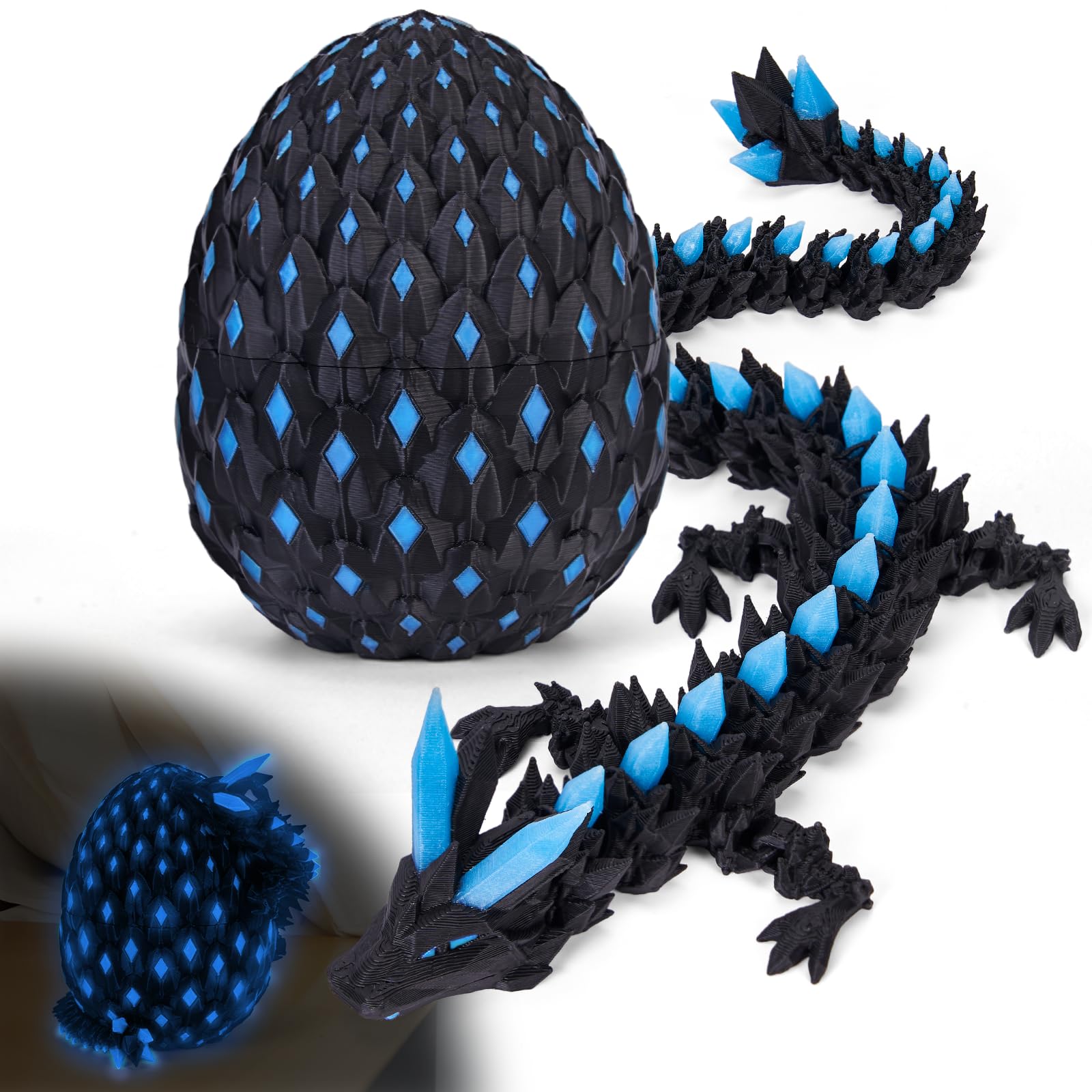 3D Printed Dragon Eggs Mystery Dragon Egg Glow in The Dark Articulated, 3D Print Surprise Animals Toy for Kid Teen Boy Girls In Night (Nightglow blue) — image 1