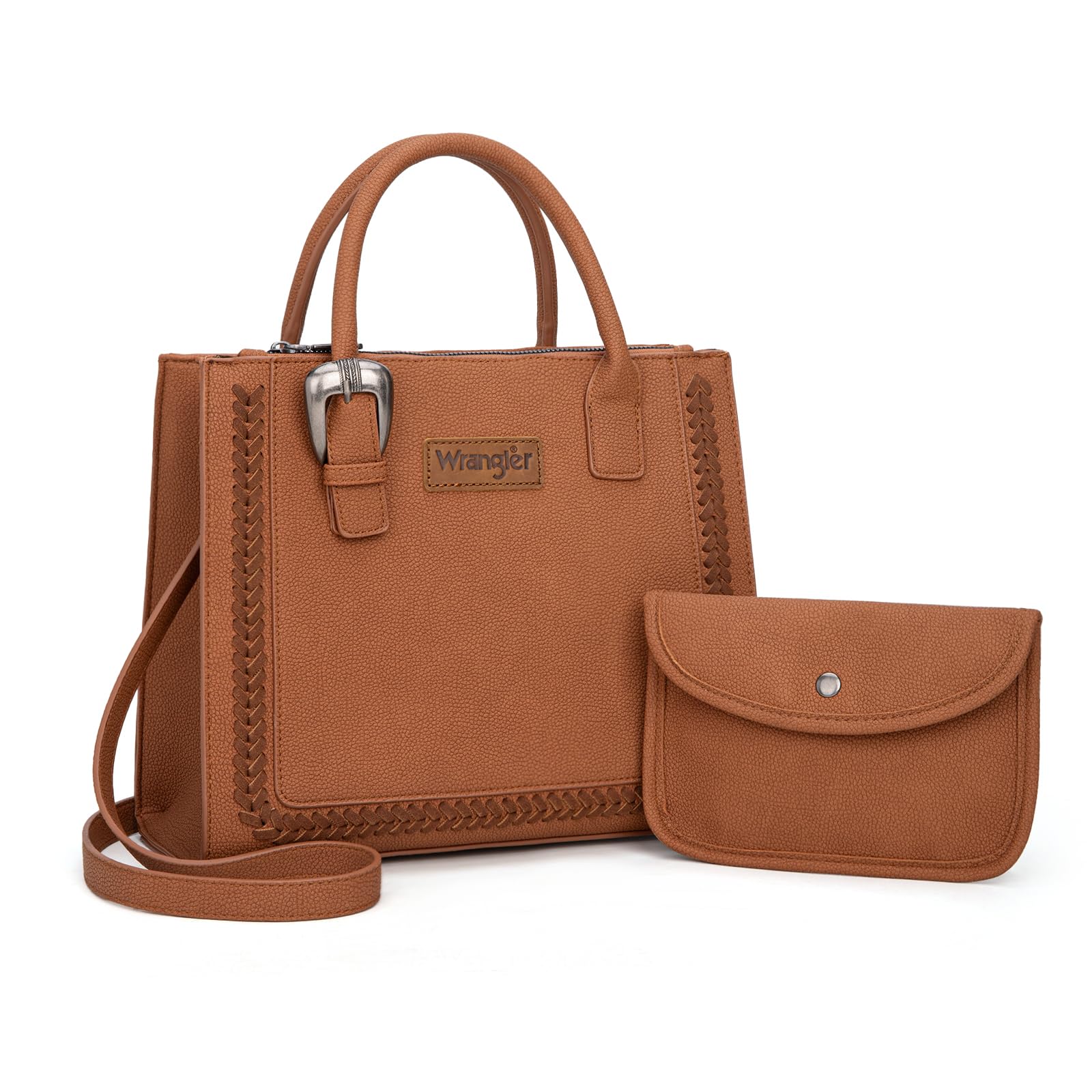 Wrangler Tote Bag for Women Top-handle Handbags Western Satchel Purses with Crossbody Strap Brown WG287-242BR Image