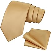 ZEHUR Ties for Men Solid Satin Necktie Formal Wedding Tie Pocket Square Set Classic Business Party Neckties & Handkerchief