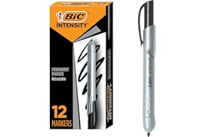BIC Intensity Retractable Permanent Markers, Fine Bullet Tip, Black, 12-Count Pack, Permanent Markers for Teachers and Office Supplies