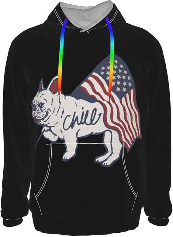 Amazon Co Jp パーカー メンズ 星条旗を持ったブルドッグのイラスト プルオーバー フード付き トレーナー スウェットパーカー 長袖 シンプル おしゃれ カジュアル 春秋冬 服 ファッション小物