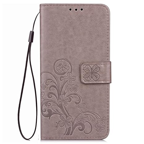 Alsoar ersatz für iPhone X/XS Hülle Retro Brieftasche Schutzhülle mit Kartensteckplätze,Vierblättriges Kleeblatt Blume PU Led