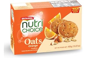 BRITANNIA NutriChoice Oats Cookies Family Pack – 6 x 75g Packs (Total 450g) | Orange Flavor | Ideal for Breakfast and Tea Tim