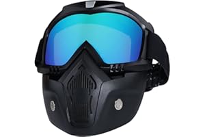 GGBUY Motorcycle Helmet Riding Goggles Glasses with Removable Face Mask,Detachable Fog-Proof Warm Goggles Mouth Filter Adjustable Non-Slip Strap Vintage Bullet Fight Motocross (Colorful)