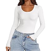 MIUQOO Women Ribbed Long Sleeve Scoop Neck Tops Knit Stretch Fitted Casual Tops Tee Slim Fit Fall Going Out Sexy Basic Shirts