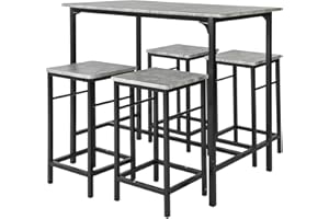 SOBUY Haotian 5 Pieces Dining Set for 4, Dining Table with 4 Stools, Home Kitchen Breakfast Table, Bar Table Set, Bar Table with 4 Bar Stools, Kitchen Counter with Bar Chairs, Gray OGT11-HG